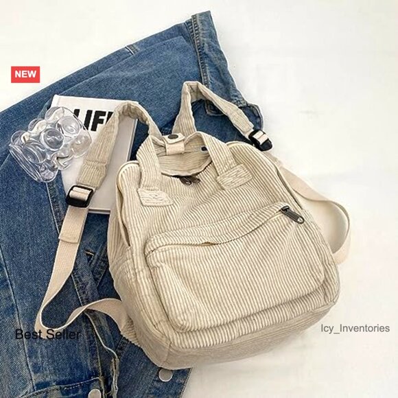 Vintage Corduroy Mini Backpack Purse Casual Retro Fashion Daypack Slim Fit